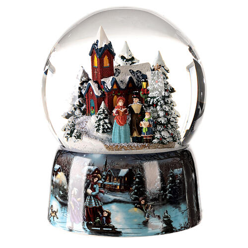 Snow globe with music box, church with singers, batteries, 20x15x15 cm 1