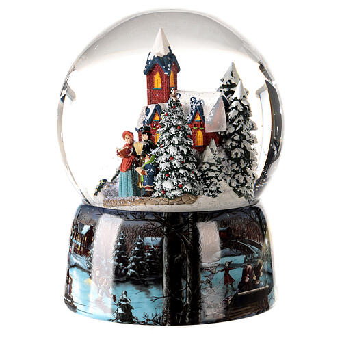 Snow globe with music box, church with singers, batteries, 20x15x15 cm 3