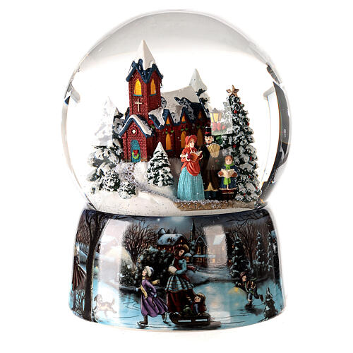 Snow globe with music box, church with singers, batteries, 20x15x15 cm 4