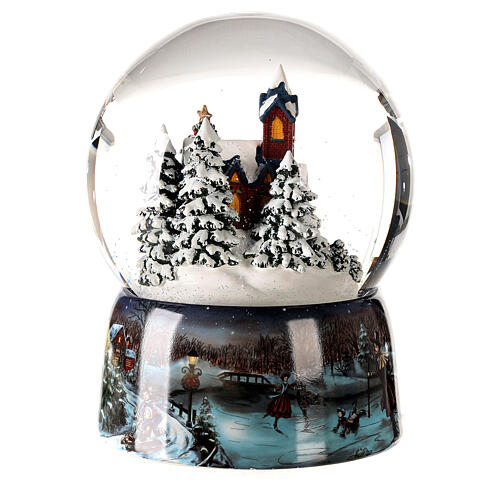 Snow globe with music box, church with singers, batteries, 20x15x15 cm 5