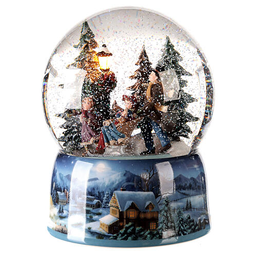 Snow globe with music box, family on a sleigh 20x15x15 cm 3