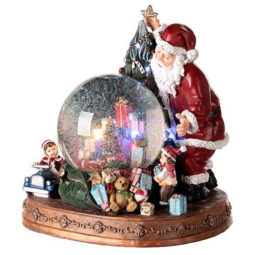 Enfeite natalino Pai Natal com globo de neve e caixa de música a pilha 30x26x31 cm 3
