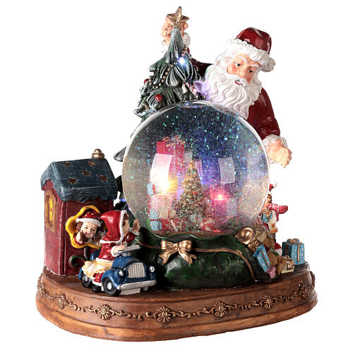 Christmas snow globe Santa and gifts battery powered 30x25x30 cm 4