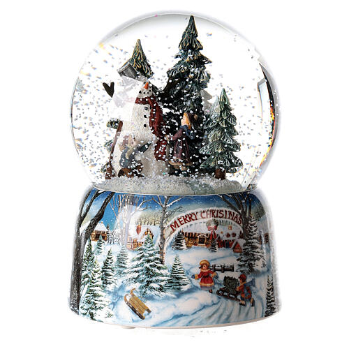 Sfera vetro Natale pupazzo neve bosco carillon 15x10x10 cm 2