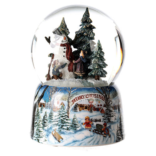 Globo de neve de Natal com caixa de música, boneco de neve na floresta, 15x10x10 cm 1