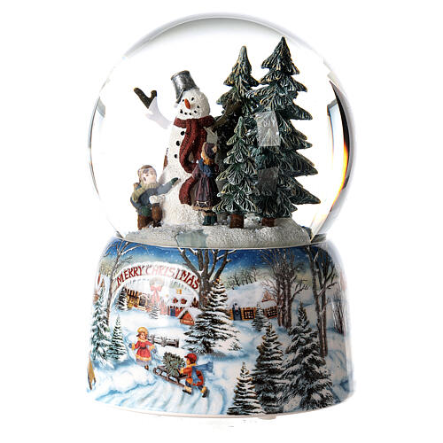 Globo de neve de Natal com caixa de música, boneco de neve na floresta, 15x10x10 cm 4