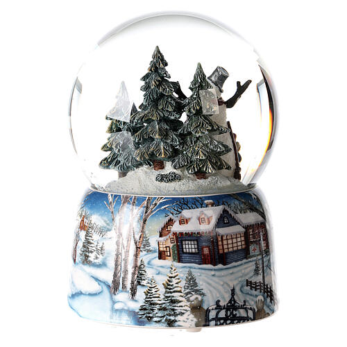 Globo de neve de Natal com caixa de música, boneco de neve na floresta, 15x10x10 cm 5
