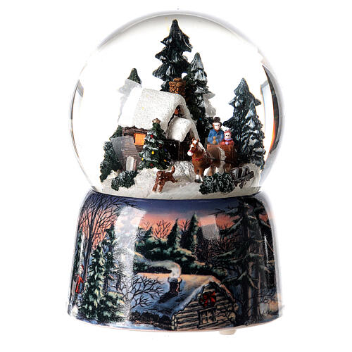 Sfera vetro Natale bosco innevato carillon 15x10x10 cm 3