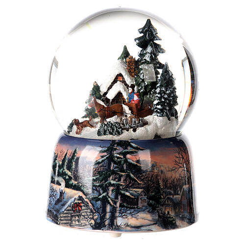Globo de neve de Natal com caixa de música, floresta nevada, 15x10x10 cm 1