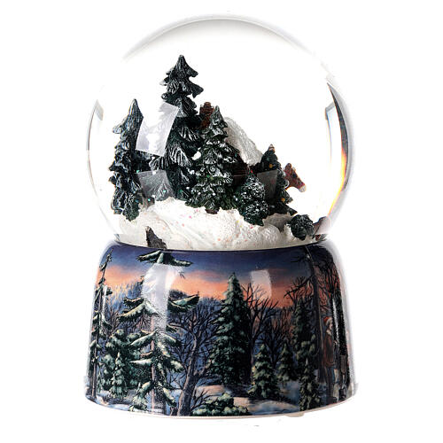 Globo de neve de Natal com caixa de música, floresta nevada, 15x10x10 cm 5