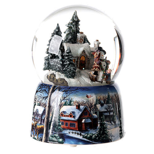 Globo de neve de Natal com caixa de música, boneco de neve, 15x10x10 cm 4