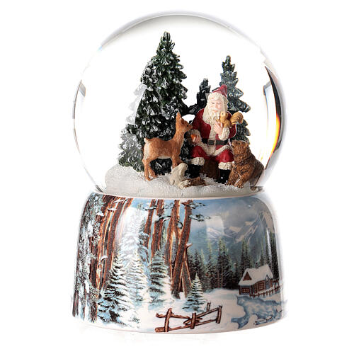 Schneekugel Weihnachtsmann im Wald Glockenspiel, 15x10x10 cm 3
