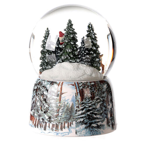 Bola vidrio nieve Papá Noel en el bosque carillón 15x10x10 cm 5