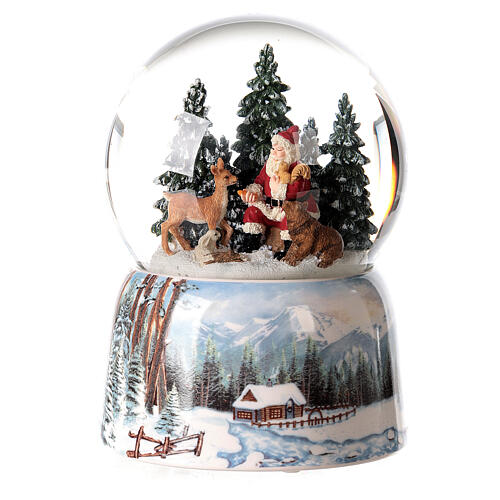 Boule à neige avec boîte à musique Père Noël dans le bois 15x10x10 cm 1