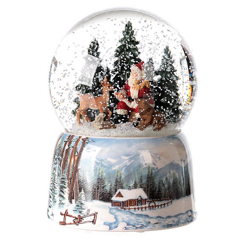 Boule à neige avec boîte à musique Père Noël dans le bois 15x10x10 cm 2