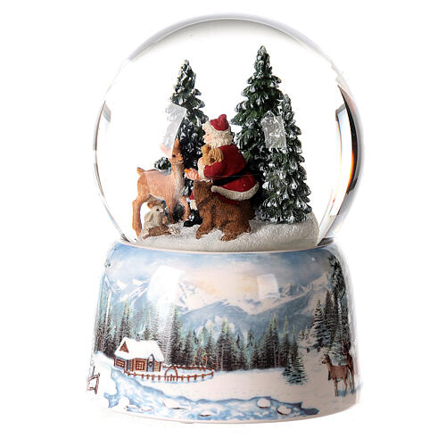 Boule à neige avec boîte à musique Père Noël dans le bois 15x10x10 cm 4