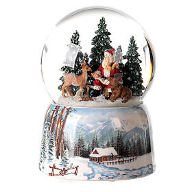 Globo de neve de Natal com caixa de música, Pai Natal na floresta, 15x10x10 cm