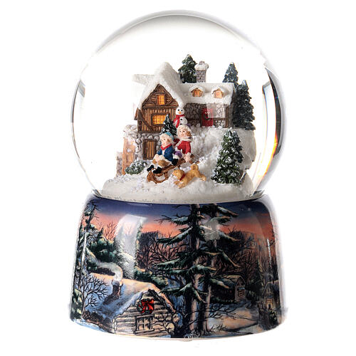 Snow globe with music box, small house and sleigh, 15x10x10 cm 1