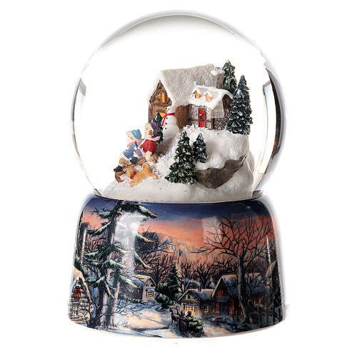 Snow globe with music box, small house and sleigh, 15x10x10 cm 3