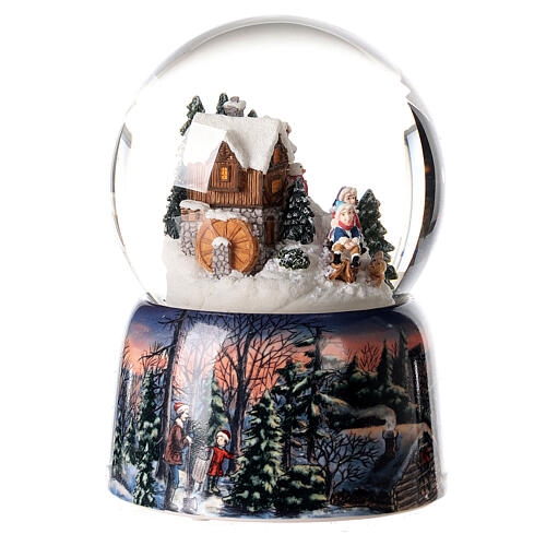 Snow globe with music box, small house and sleigh, 15x10x10 cm 4