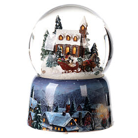 Boule à neige avec boîte à musique église et traîneau de cadeau 15x10x10 cm