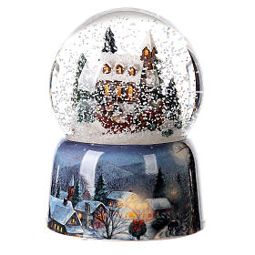 Boule à neige avec boîte à musique église et traîneau de cadeau 15x10x10 cm