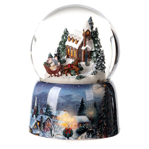 Boule à neige avec boîte à musique église et traîneau de cadeau 15x10x10 cm 3