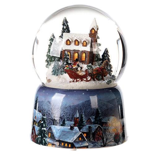 Palla di vetro neve carro dei regali Natale carillon 15x10x10 cm 1