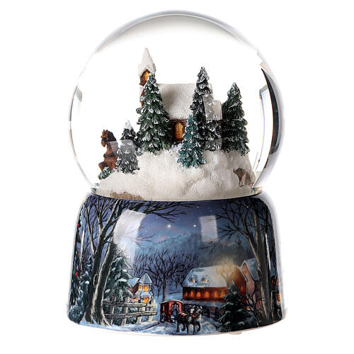Palla di vetro neve carro dei regali Natale carillon 15x10x10 cm 5