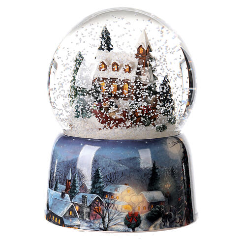 Globo de neve de Natal com caixa de música, trenó de presentes, 15x10x10 cm 2
