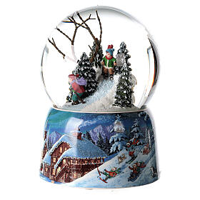 Glaskugel Weihnachten Skifahrer Spieluhr, 15x10x10 cm