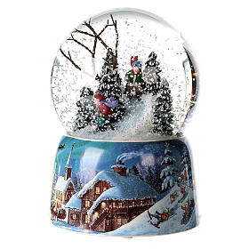 Glaskugel Weihnachten Skifahrer Spieluhr, 15x10x10 cm