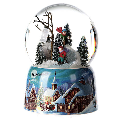 Globo de neve de Natal com caixa de música, esquiadores, 15x10x10 cm 3