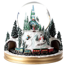 Snow globe with music box, Christmas carol and small train, 20x20x20 cm