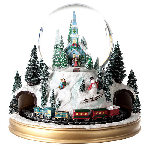 Globo de neve de Natal com caixa de música, coro e comboio, 20x20x20 cm 1
