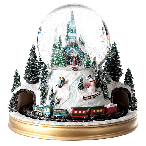 Globo de neve de Natal com caixa de música, coro e comboio, 20x20x20 cm 2