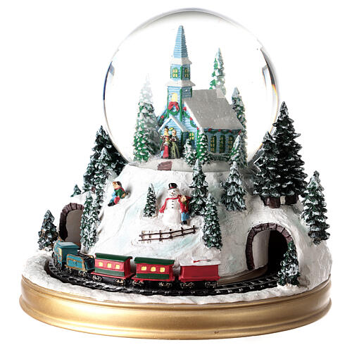 Globo de neve de Natal com caixa de música, coro e comboio, 20x20x20 cm 3