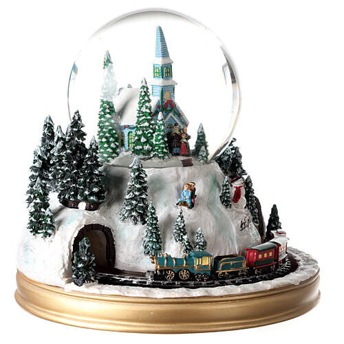 Globo de neve de Natal com caixa de música, coro e comboio, 20x20x20 cm 4