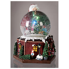 Snow globe with music box, Santa and Christmas tree, RGB LED lights, 30x30x25 cm