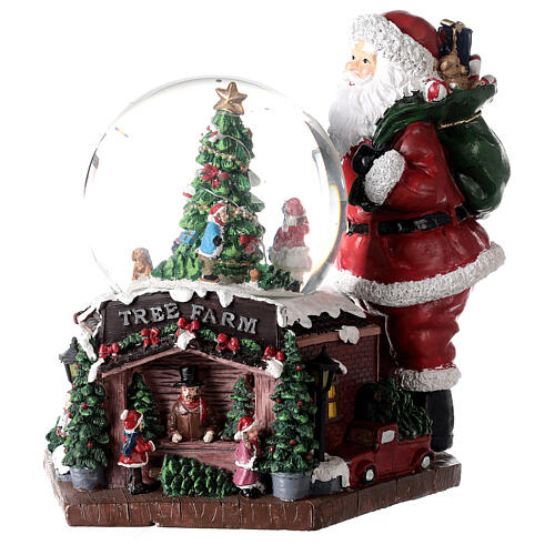 Snow globe with music box, Santa and Christmas tree, RGB LED lights, 30x30x25 cm 1