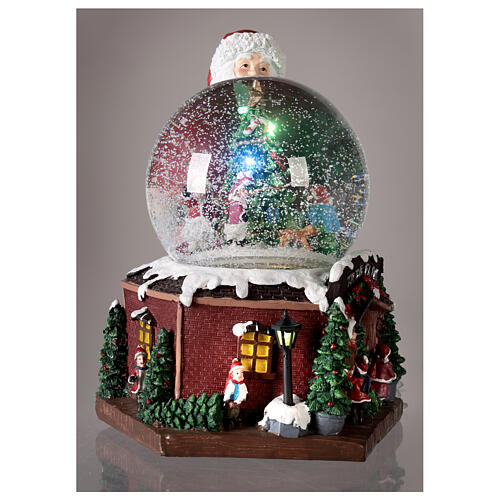 Snow globe with music box, Santa and Christmas tree, RGB LED lights, 30x30x25 cm 2