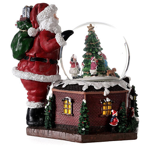Snow globe with music box, Santa and Christmas tree, RGB LED lights, 30x30x25 cm 3
