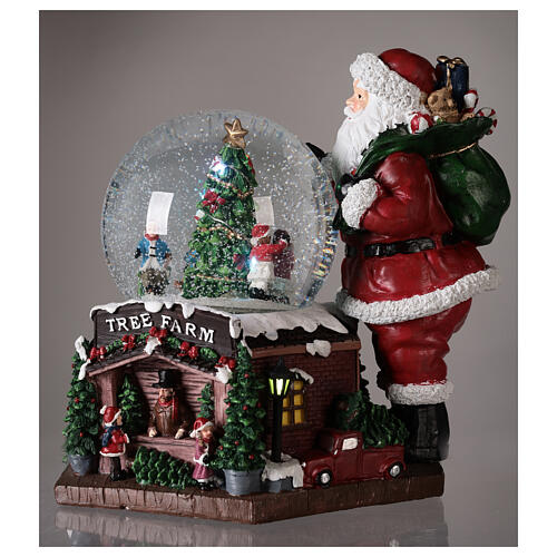 Snow globe with music box, Santa and Christmas tree, RGB LED lights, 30x30x25 cm 4
