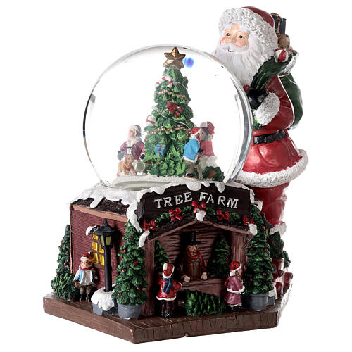 Snow globe with music box, Santa and Christmas tree, RGB LED lights, 30x30x25 cm 5