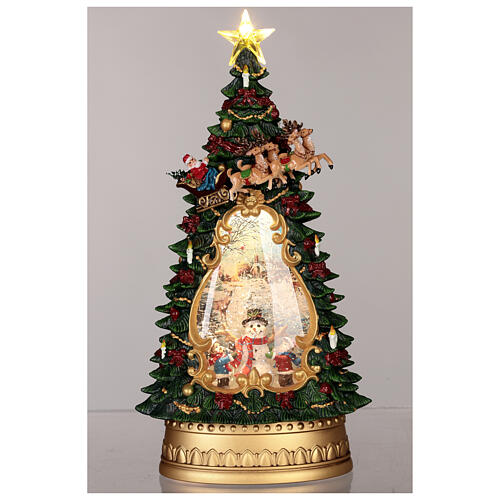 Cenário natalino árvore de Natal com boneco de neve e meninos efeito neve h 35 cm 2