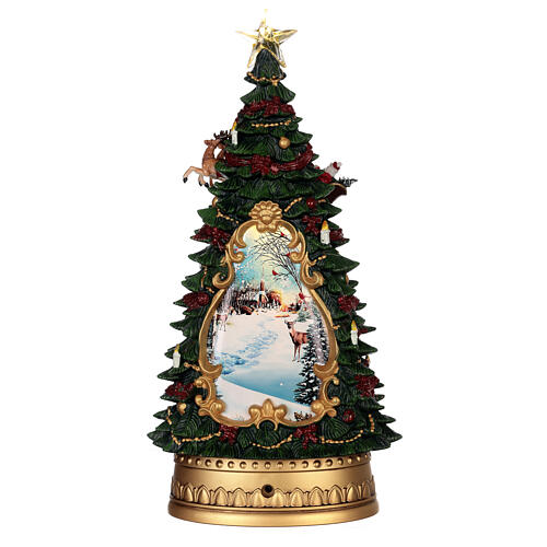 Cenário natalino árvore de Natal com boneco de neve e meninos efeito neve h 35 cm 5