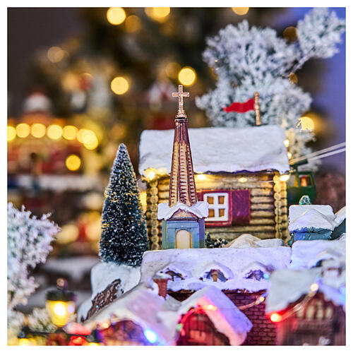 Pueblo Navidad teleférico pista de esquí patinadores música luces 40x60x50 cm 6