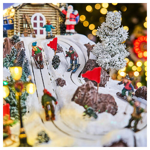 Villaggio Natale funivia pista da sci pattinatori musica luci 40x60x50 cm 4