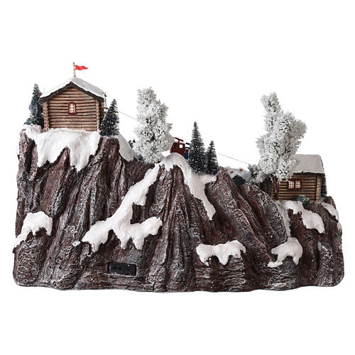 Aldeia natalina em miniatura montanha com teleférico, pista de esqui e patinadores, 40x60x45 cm 6