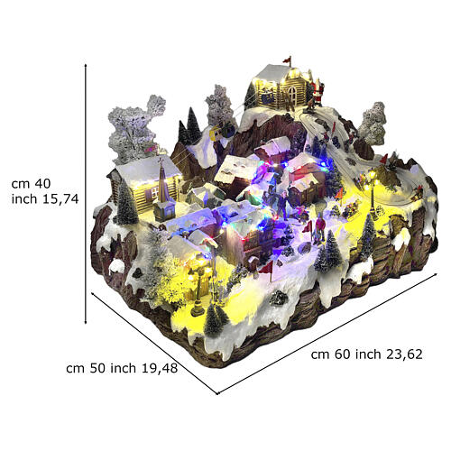 Christmas village cable car ski slope skaters music lights 40x60x50 cm 4